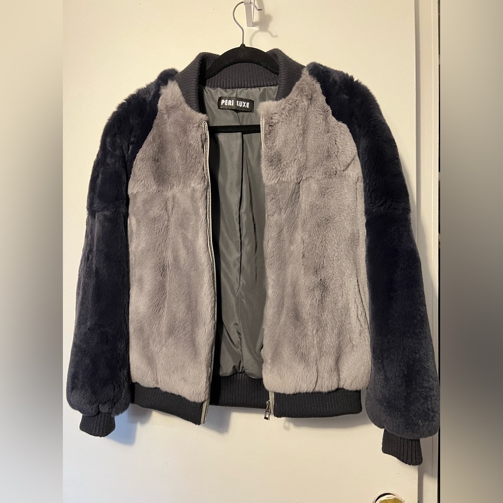 Navy and Grey Fur Coat